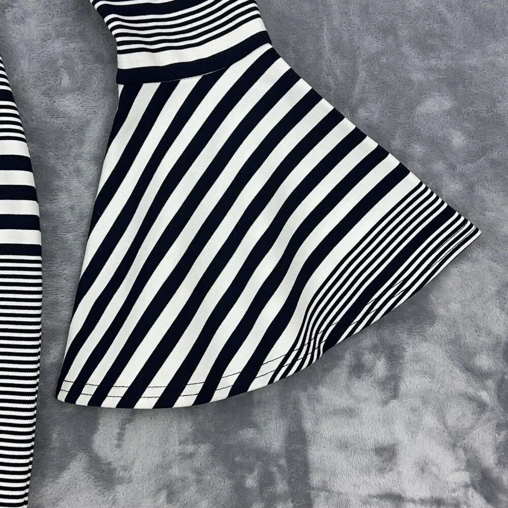 SUGAR + LIPS Dress Women’s Size XS Black White Striped Bell Sleeve Bodycon